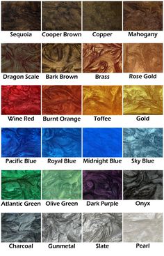 the different colors of leathers and their names are shown in this color chart, which shows