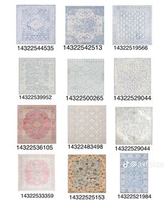 rugs with different colors and patterns are shown in this chart, which shows the number of