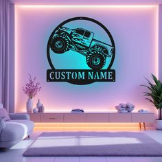 Custom Monster Truck Metal Wall Art with LED Light - Personalized LED Monster Truck Decor - Perfect Gift for Truck Enthusiasts Unleash your creativity with our Custom Monster Truck Metal Wall Art with LED Light! 🚗💡 This unique piece is perfect for any monster truck enthusiast and adds a personalized touch to your room decor. Whether you're looking to brighten up a child's bedroom, a playroom, or even a garage, this eye-catching metal art is sure to impress.  Crafted with care, our metal wall a Lamp On Wall, Monster Truck Decor, Monster Truck Room, Truck Room, Led Wall Decor, Truck Decor, Sign Making, Led Decor, Custom Metal Signs