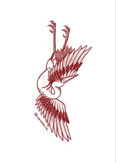 a drawing of a bird flying in the air with its wings spread out and it's beak extended