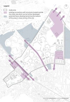 a map showing the location of different areas in an area with many buildings and roads