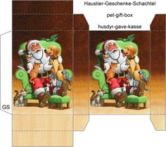 an image of santa claus sitting in the chair with his pet - gift box cut out