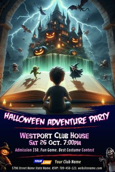 the poster for halloween adventure party at westport club house