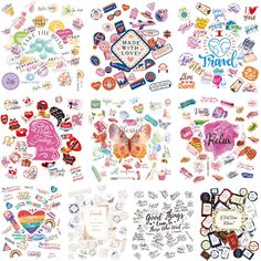 many different types of stickers and decals on a white background with the words i love you