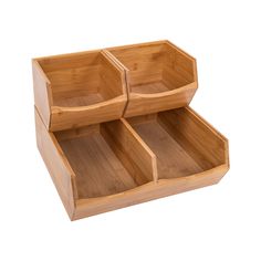 two wooden boxes with compartments on each side