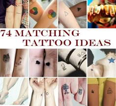 a collage of photos with different tattoos on their arms and legs, including the words'47 matching tattoo ideas '