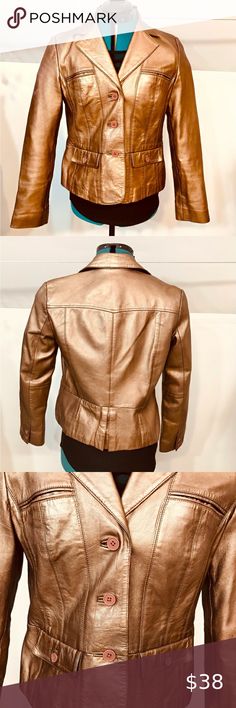 INC Leather Jacket bronze/gold leather jacket size Medium women’s Gold Leather Jacket, Bronze Gold, Back Shoulder, Gold Leather, Inc International Concepts, Jackets For Women, Leather Jacket, Size Medium, Blazer