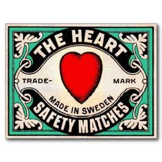 the heart trade made in sweden and safety matches sticker on a white background with green border