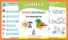 two children's summer worksheets are shown