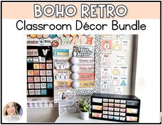 a classroom decor bundle with the words boho retro on it