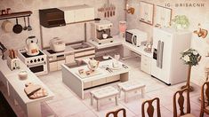 a model kitchen and dining area in a doll's house with furniture, appliances, and accessories