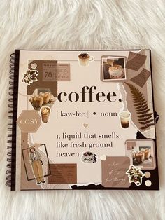 the coffee recipe book is laying on a fluffy white surface