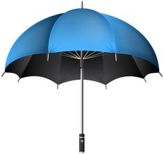 an open umbrella with black and blue coverings on it's sides, isolated against a white background