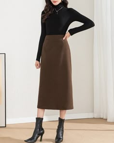 * A high-end wool pencil skirt with slit on back. * Made of wool blends with lined. * Can custom make waist size and skirt length. * Material: Outer-50% wool, 50% polyester; lining-100% polyester * Washing instructions: Dry Clean Only * Size: True to US size, US 0-US 20 are available, you can let us know your usual size and height in your order. * Shipping: Free shipping Processing time : 5-7 Business days Delivery time : 7-20 Business days Tracking number available If you need rush order or exp Brown Pencil Skirt Outfit, Brown Midi Skirt Outfit, Cream Skirt Outfit, Pencil Skirt Outfits Winter, Wool Skirt Outfit, Midi Rock Outfit, Winter Office Wear, Pencil Skirts High Waisted, Brown Pencil Skirt