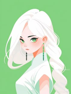 a woman with long white hair and green eyes is looking at the camera while wearing earrings