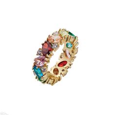 Multicolor Czs Hues Of The Rainbow Modern Twist On The Everyday Eternity Band Pink Gem Ring, Teardrop Diamond, Park Lane Jewelry, Navajo Style, Marcasite Ring, Princess Ring, Pink Gem, Jewels Rings, Rose Quartz Ring