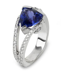 18k white gold ring featuring a 7.97ct tanzanite accented with 0.92ctw white diamonds. Engagement Rings Gemstone, Pyramid Shape, Rings Gemstone, Antique Engagement, Set Ring, Ring Color