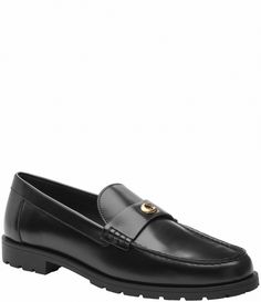 From COACH&#x2C; the Jocelyn Leather Loafers feature:Leather upperSlip-on closureSynthetic liningRubber outsoleApprox. 1" heel heightImported. Dillard's, Global Fashion, Leather Loafers, Flat Shoes Women, Loafer Flats, Clothing Accessories, Shoes Flats, Leather Upper, Heel Height