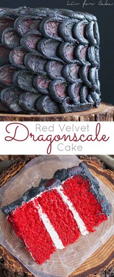 red velvet dragon scale cake with white frosting