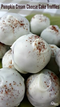 pumpkin cream cheesecake truffles on a green plate