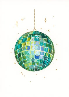 a painting of a green ornament hanging from a chain