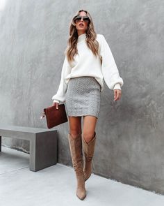 Just Cozy Enough Cable Knit Mini Skirt - Grey - SALE Oshnow Gray Tweed Skirt Outfit, Casual Knit Mini Skirt For Fall, White Knit Skirt For Winter, White Knit Skirt For Fall, White Knit Winter Skirt, Casual Knit Mini Skirt For Winter, Casual Winter Knit Mini Skirt, Casual Knitted Skirt For Fall, Knitted Skirt For Fall