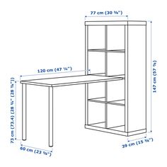 a drawing of a desk and bookcase with measurements for each shelf in the room