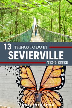 a butterfly on the side of a bridge with text overlay that reads 13 things to do in sevierville tennessee