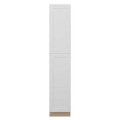 a tall white cabinet with two doors on each side and an open door in the middle