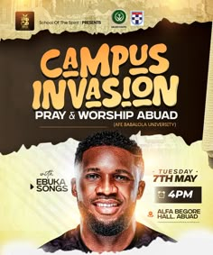 a flyer for the campus invisionion with an image of a man smiling