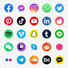 different colored social media icons on transparent background png - social media icon png