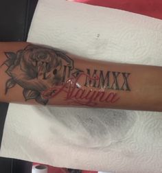 a person with a tattoo on their arm that says pismo mix and fluma