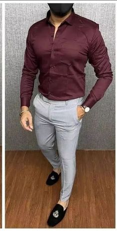 Formal Outfits For Men Smart Casual, Wine Shirt Outfit Men, Formal Mens Fashion Color Combos, Pant Shirt Combination Men, Smart Casual Shirts, Mens Smart Casual Outfits, Mens Business Casual Outfits, Vest Outfit, Mens Fashion Blazer