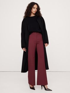 High-Rise Wide-Leg Flare Pant | Banana Republic Wide Leg Red Pants, Tall Girl Fashion, Flannel Pants, Flare Pant, Office Holiday, Red Pants, Banana Republic Pants, Office Style, Twill Fabric