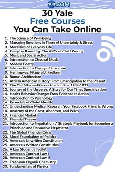 a poster with the words 30 vale free courses you can take online in front of it