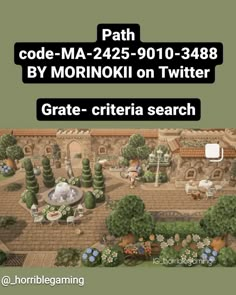 an aerial view of a courtyard with trees and bushes in the foreground text reads path code - ma - 425 - 901 - 010 - 348 - 388 by moroni on twitterr