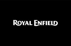 the royal enfield logo is shown in black and white, against a dark background that reads