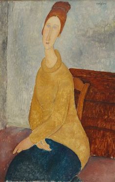 a painting of a woman sitting on a chair