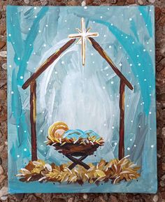 an acrylic painting of a nativity scene