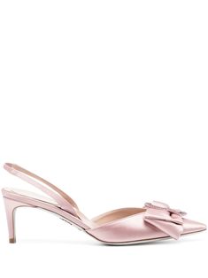 light pink calf leather bow detailing buckle detail at the toe pointed toe slingback strap branded insole 65mm high heel Light Pink Heels, Light Pink Shoes, Pink Kitten Heels, Pink Pumps, Rene Caovilla, Leather Bow, Aesthetic Shoes, Pink Heels, Slingback Heel