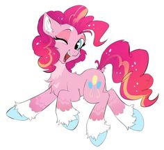 the pinkie pony is standing with its eyes closed and it's tongue out