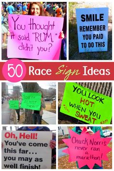 some people are holding signs that say race ideas and other things to do with them