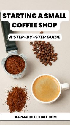 coffee and spices with the words starting a small coffee shop as step - by - step guide