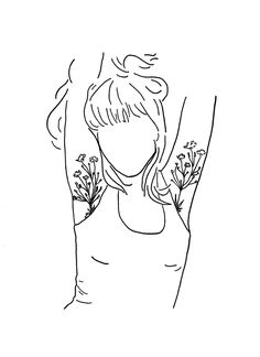 a drawing of a woman with flowers in her hands