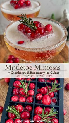 cranberry and rosemary ice cubes with mistlettoe mimosas