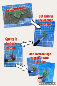 instructions for how to use sponges on the tile counter top with pictures showing how to clean it