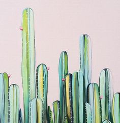 a painting of cactus plants against a pink background