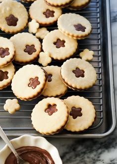 cookies with chocolate frosting are on a cooling rack