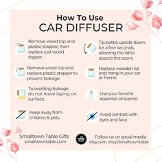 Aromatherapy on the road with this tiny car diffuser! Filled glass jar with pure, organic essential oils to freshen your car, closet, or shower - anywhere you want! Add a little bit of spice to your commute with this tiny cork-topped glass jar. 🩵 Simply select your scent from the list. ❤️ Includes How to Use Car Diffuser Card 🫶DIFFUSER FAQs• How long does the fragrance last?Depending on factors such as the scent chosen and the environment, the oil scents can last for several weeks to a couple How To Make Car Diffuser Oil, Diy Car Diffuser Essential Oils, Car Scent Diy How To Make, Car Diffuser Blends, Perfume Tips, Candle Recipes, Diffuser Essential Oils, Diffuser Diy, Selling Essential Oils