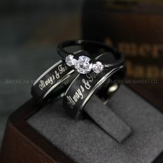 IMG_5475 Forever Rings Couples, Elegant Black Couple Rings, Black Wedding Rings Sets Couple, Goth Wedding Rings Matching, Couple Rings Black, Couples' Black Promise Rings, Matching Rings For Couples, Couple Wedding Bands, Wedding Bands Matching